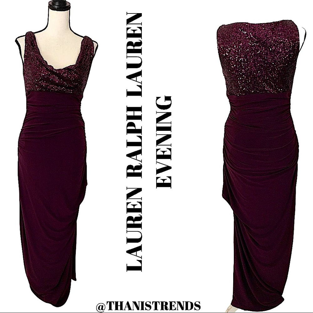 LRL LAUREN RALPH LAUREN Purple Sleeveless Sequin Evening Dress Gown size 6 Prom